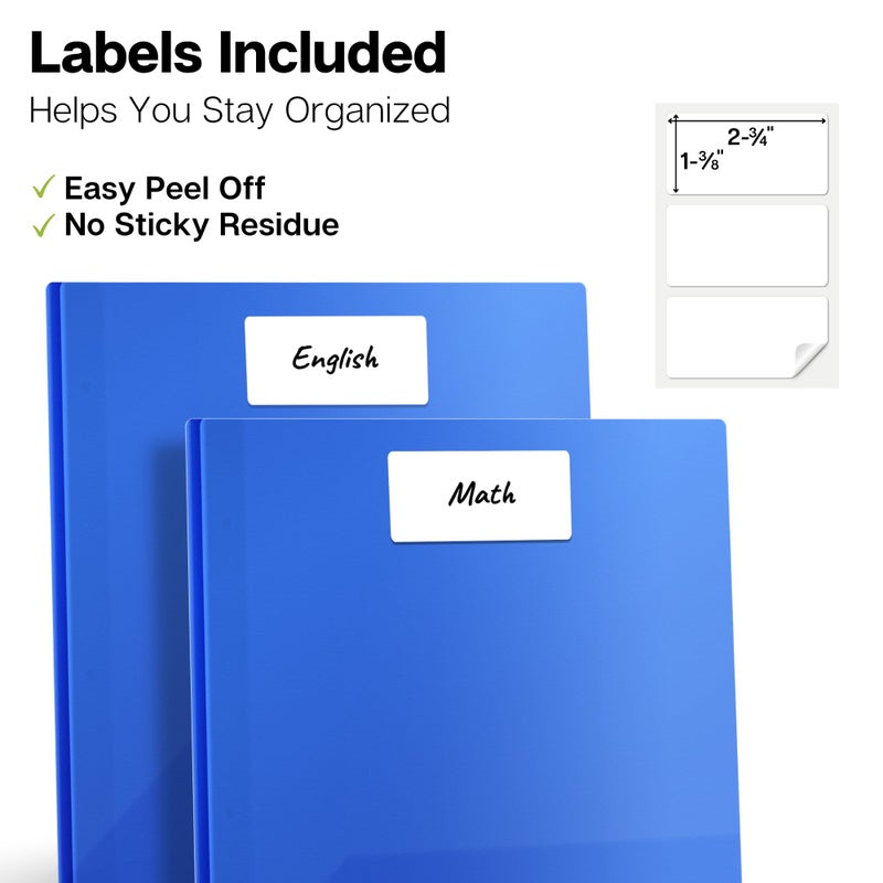 Dunwell Plastic Folders with 3 Prongs, (2 Pack, Blue), 2-Pocket Folders with Fasteners, Durable Acid-Free Poly for Long Term Use, Labels Included - Image 5